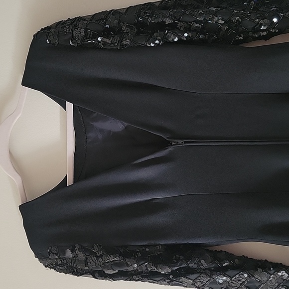 Vintage Tadashi Shoji Illusion Sleeve Beaded Dress Black USA Made Size 4 - Picture 6 of 9